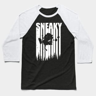 Silhouette Sneaky Sasquatch Who Run Away from People Distressed Cool Typography Baseball T-Shirt